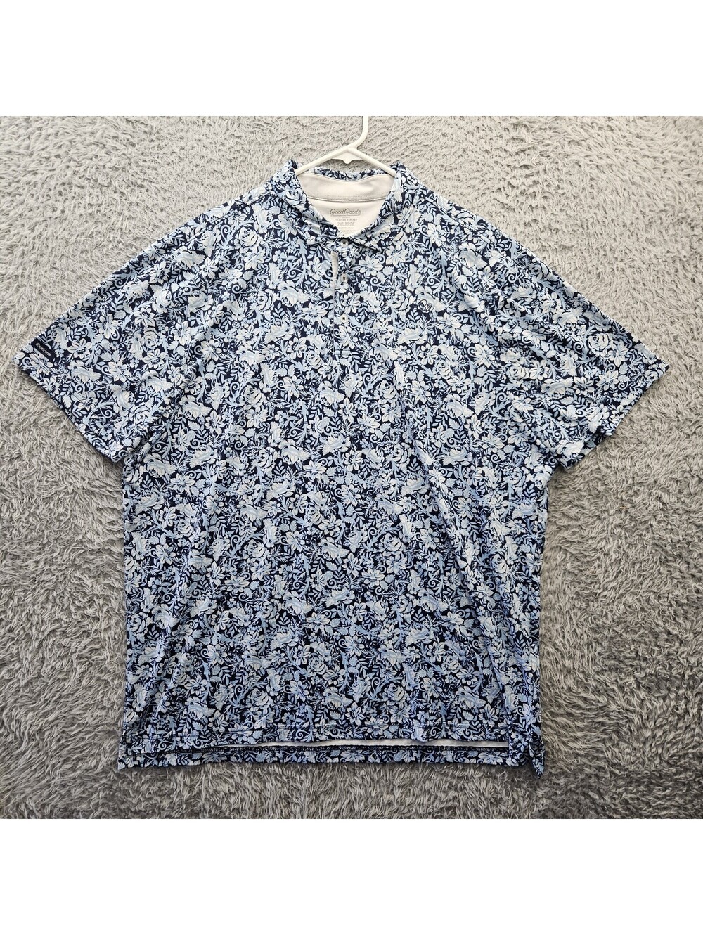 Good Good Golf Performance Polo Shirt Men 2XL Blue Floral All Over Print